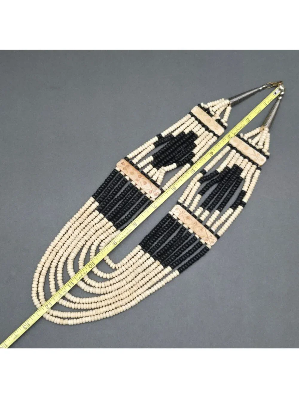 Vintage Naga Tribal Multi Strand Bovine Bone Necklace 19" Hand Carved Ethnic Bib - Picture 12 of 16
